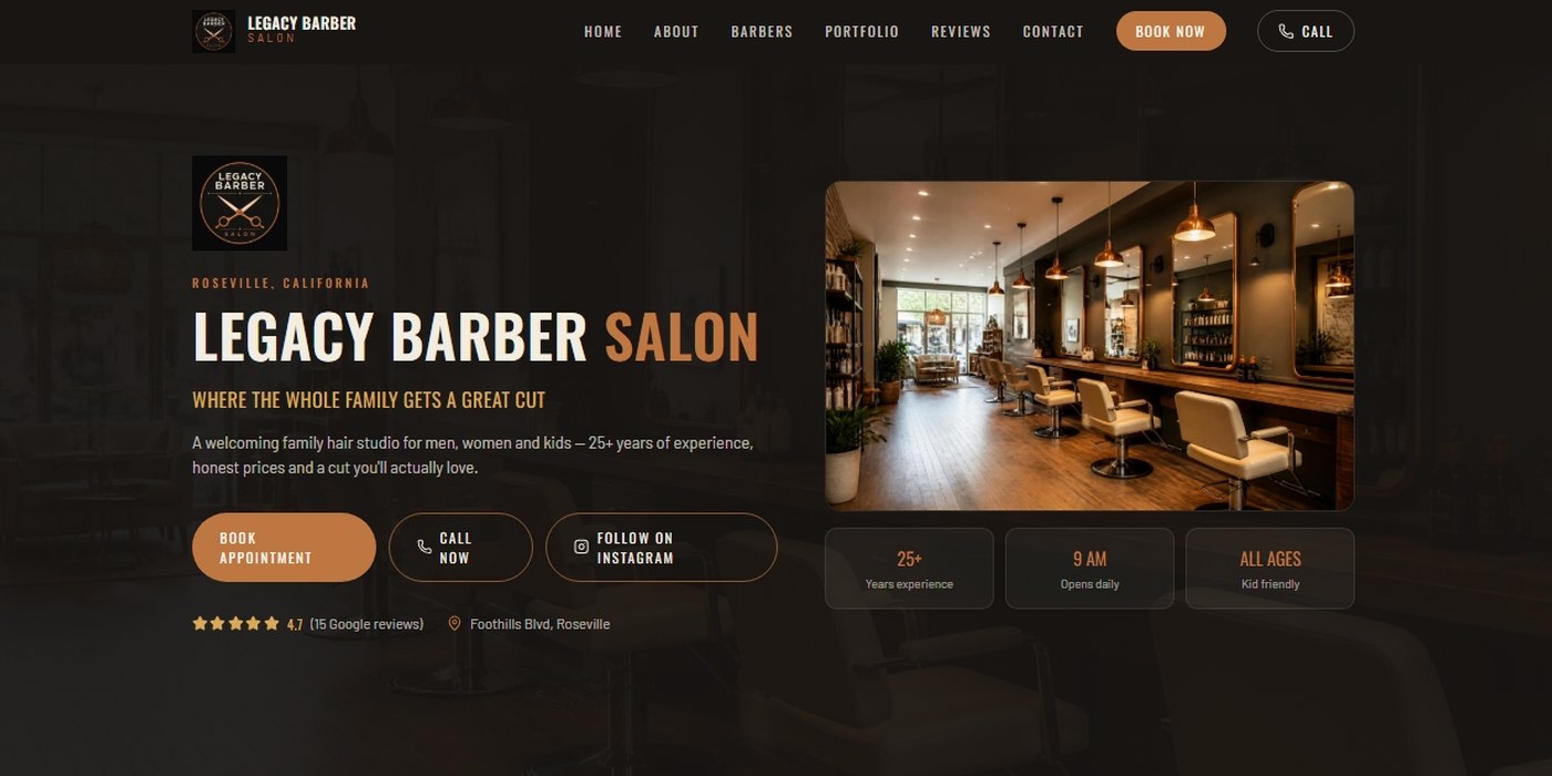 Legacy Barber Salon website