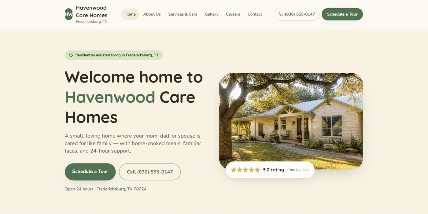 Havenwood Care Homes website screenshot